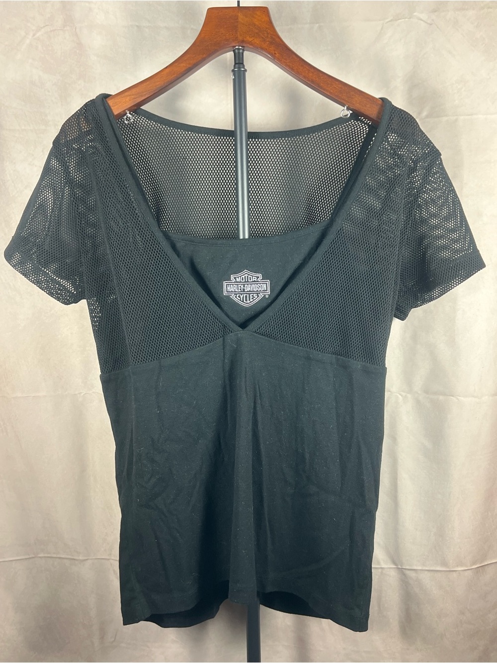 Harley-Davidson Black Mesh V-Neck Babydoll Top Size XL